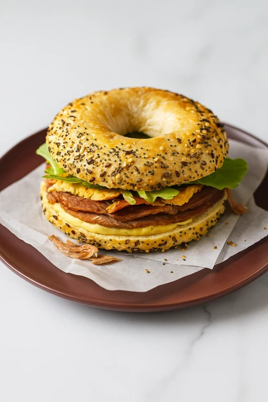 Bagel filled with duck confit, figs, and caramelized onions