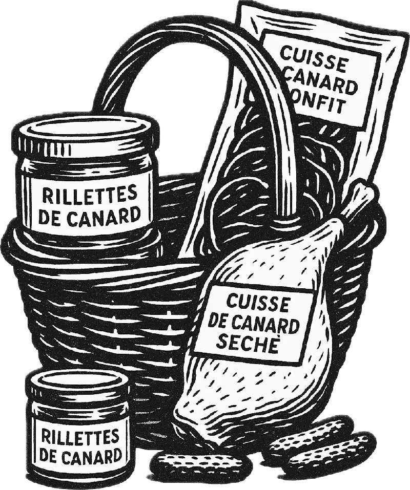 basket with duck products illustration